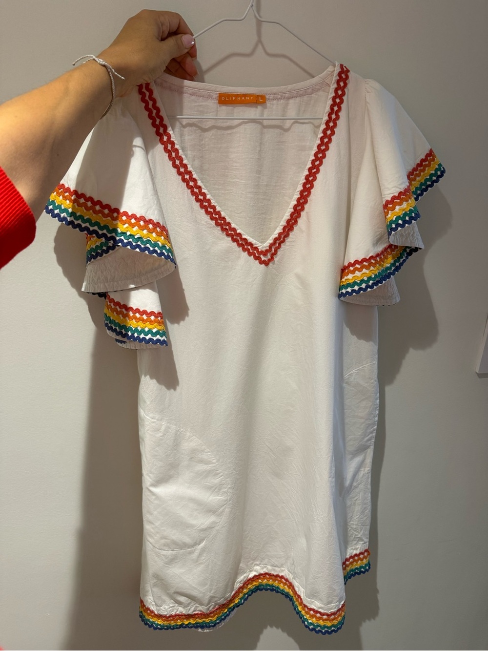 Oliphant flutter-sleeve white V-neck mini dress